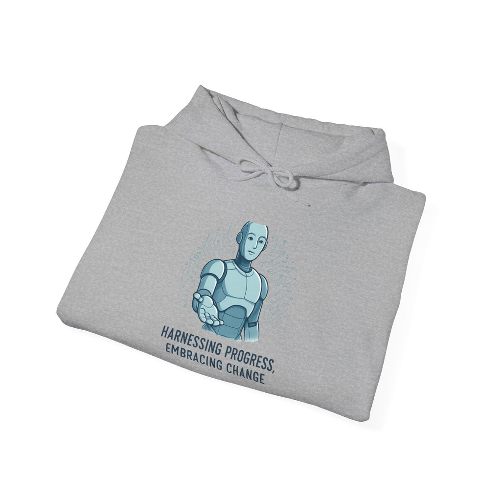 Robot Illustration Hoodie — "Harnessing Progress, Embracing Change" Tech Futurist Sweatshirt