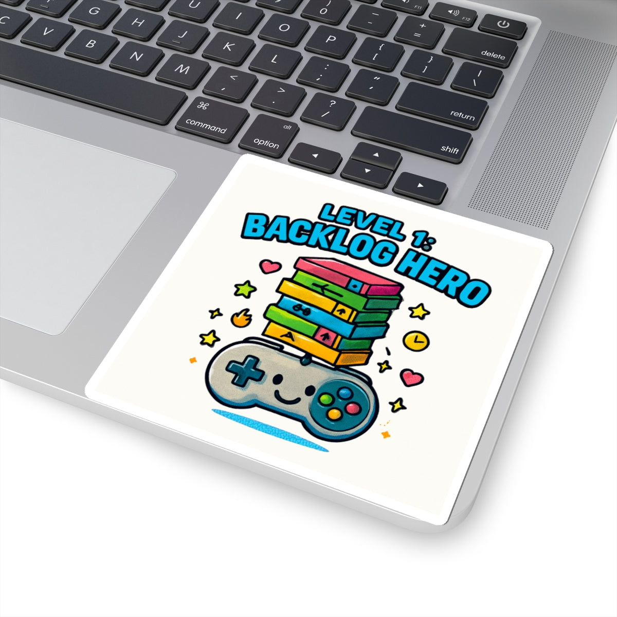 Backlog Hero Sticker — Cute Gamer Controller Stack Kiss-Cut Sticker
