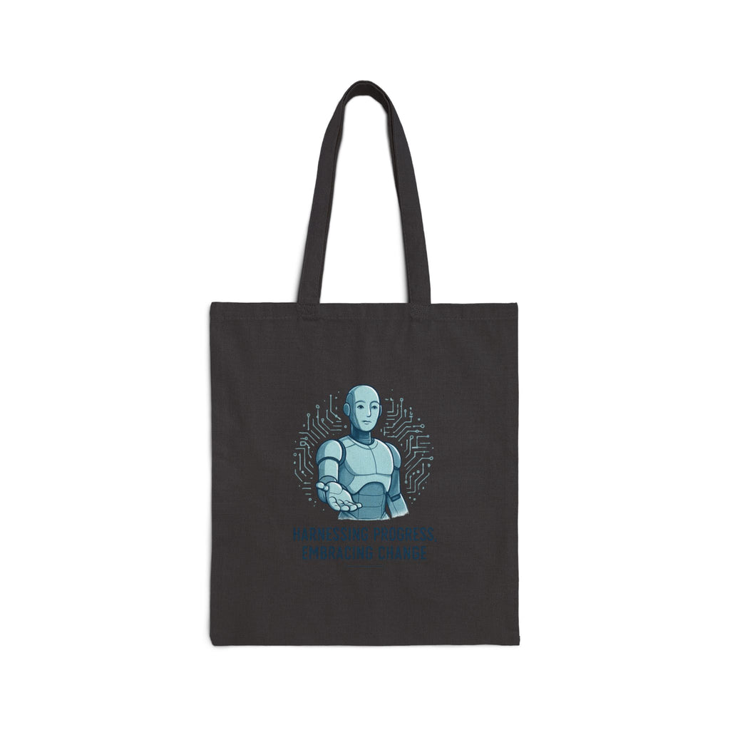 Robot Illustration Tote Bag — "Harnessing Progress, Embracing Change" Cotton Canvas Shopper