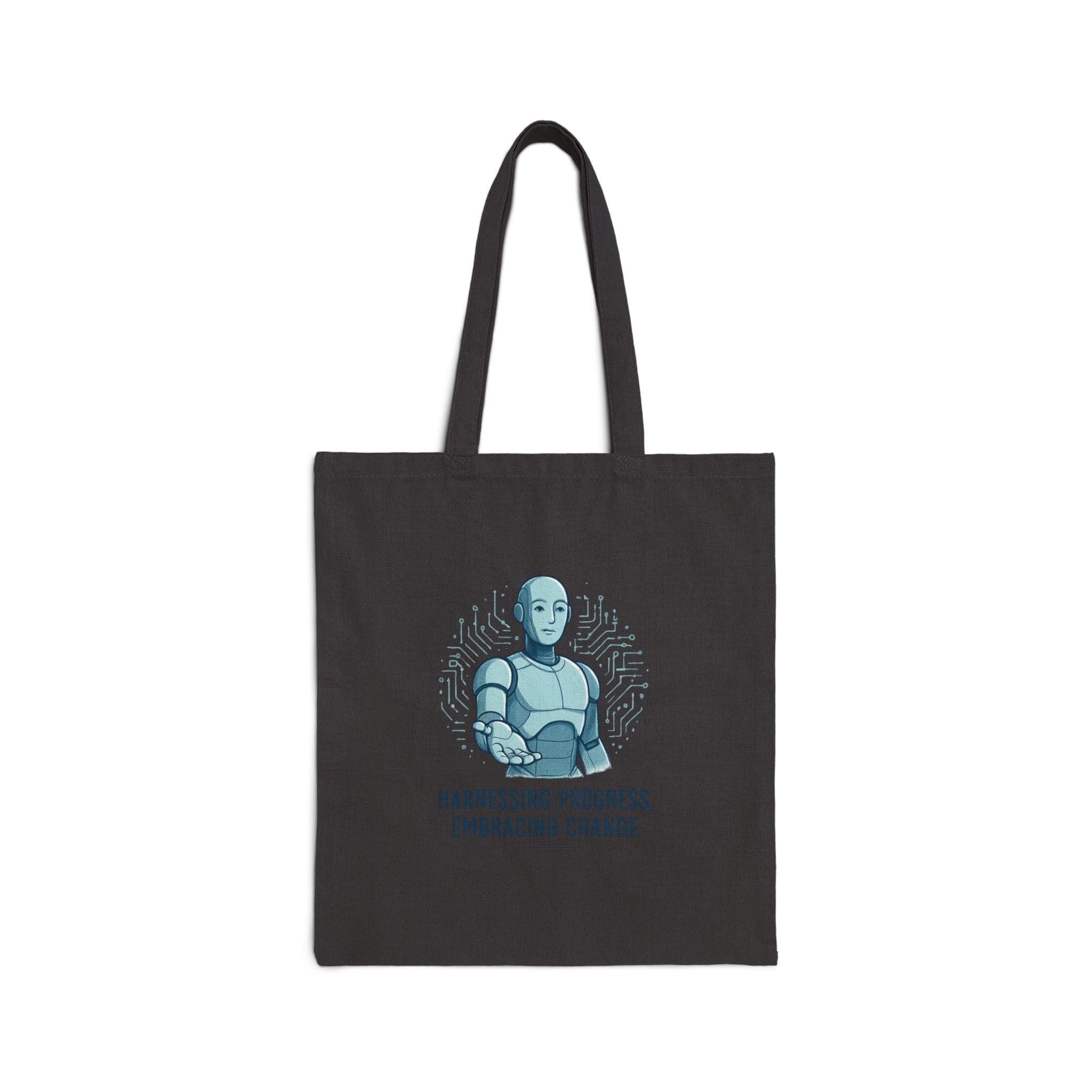 Robot Illustration Tote Bag — "Harnessing Progress, Embracing Change" Cotton Canvas Shopper