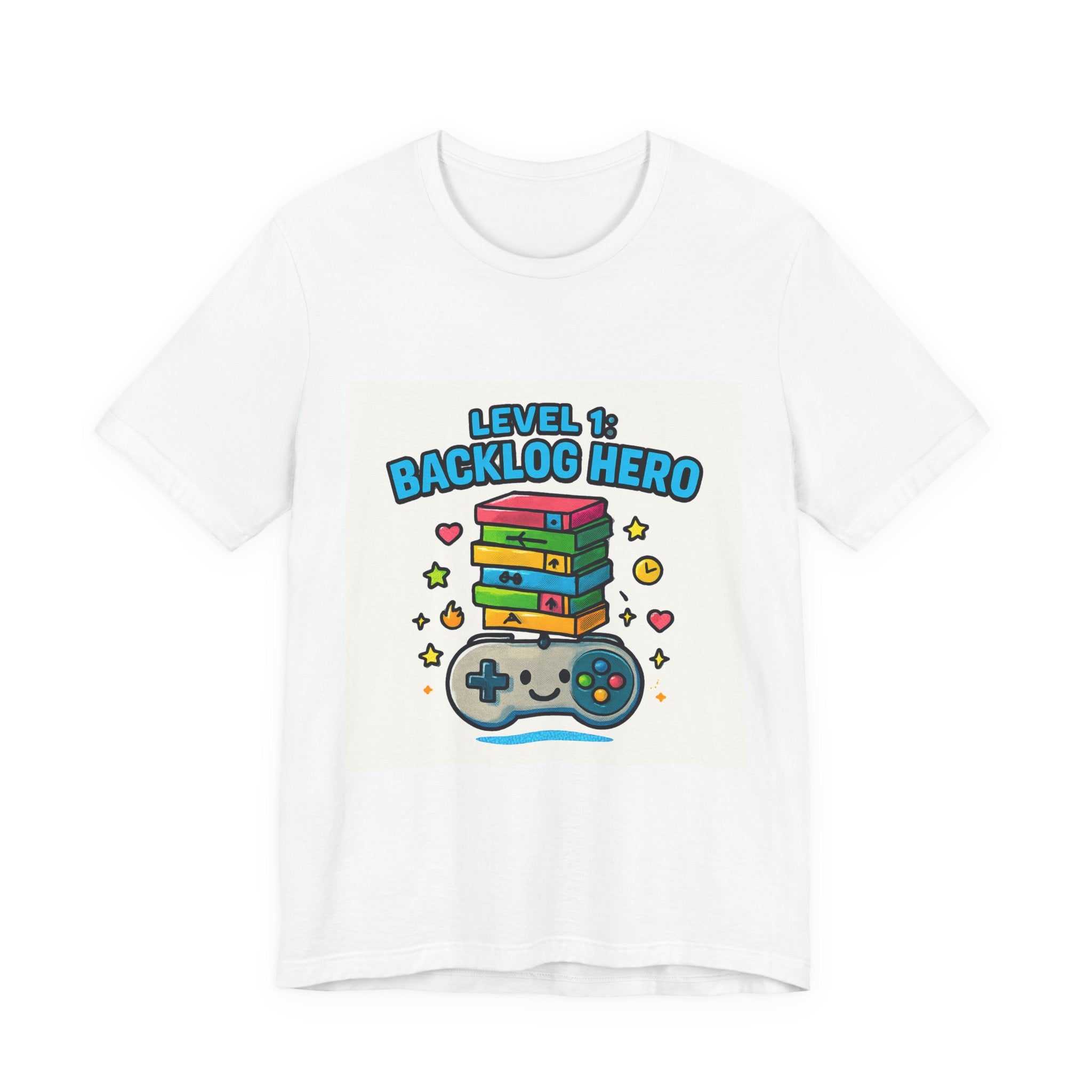 Backlog Hero T-Shirt — Level 1 Gamer Controller & Game Stack Tee