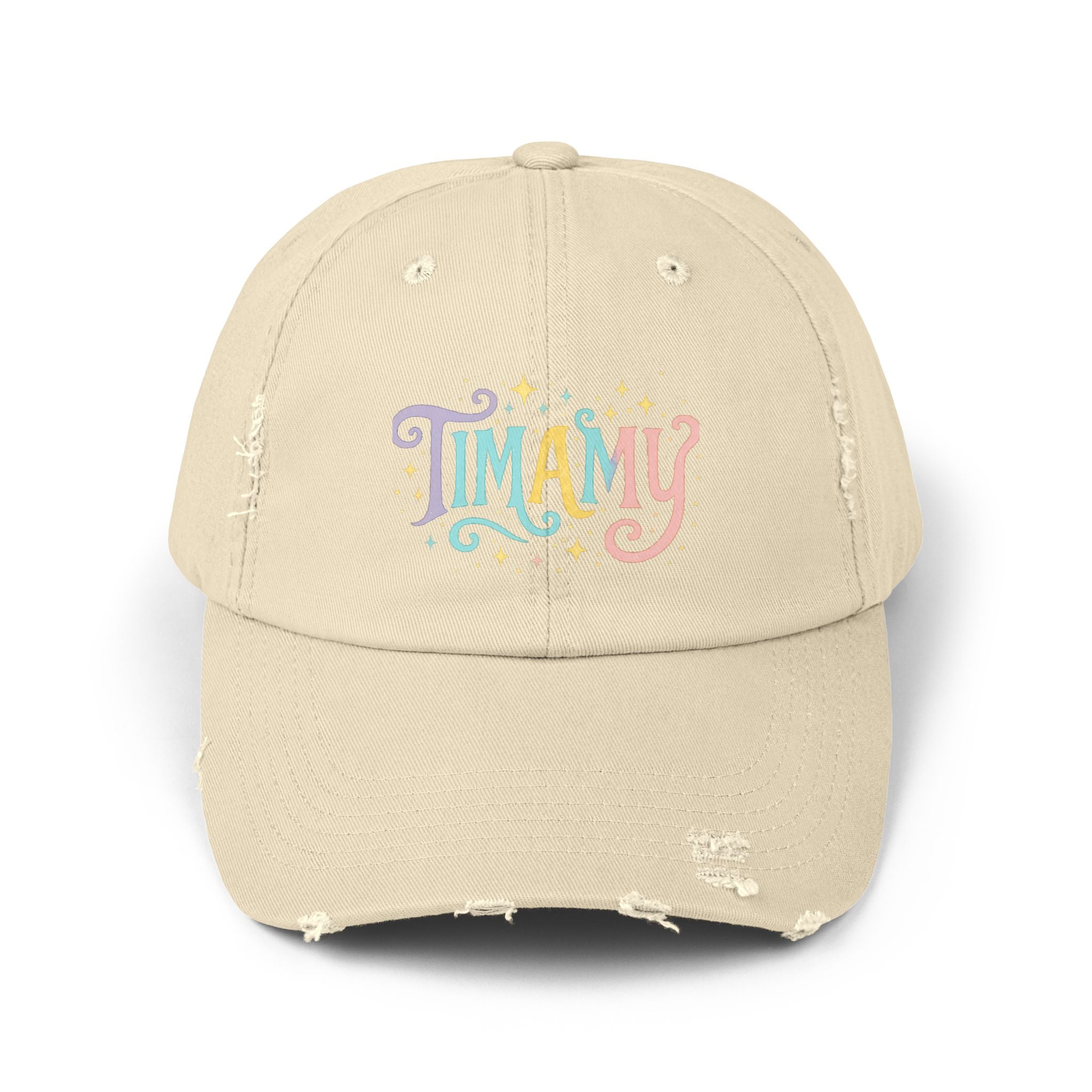 Distressed Baseball Cap — "MAMY" Pastel Retro Script Hat for Moms, Mother's Day Gift