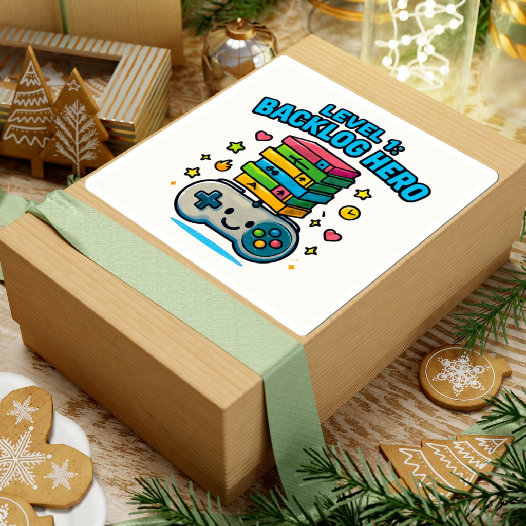 Backlog Hero Sticker — Cute Gamer Controller Stack Kiss-Cut Sticker