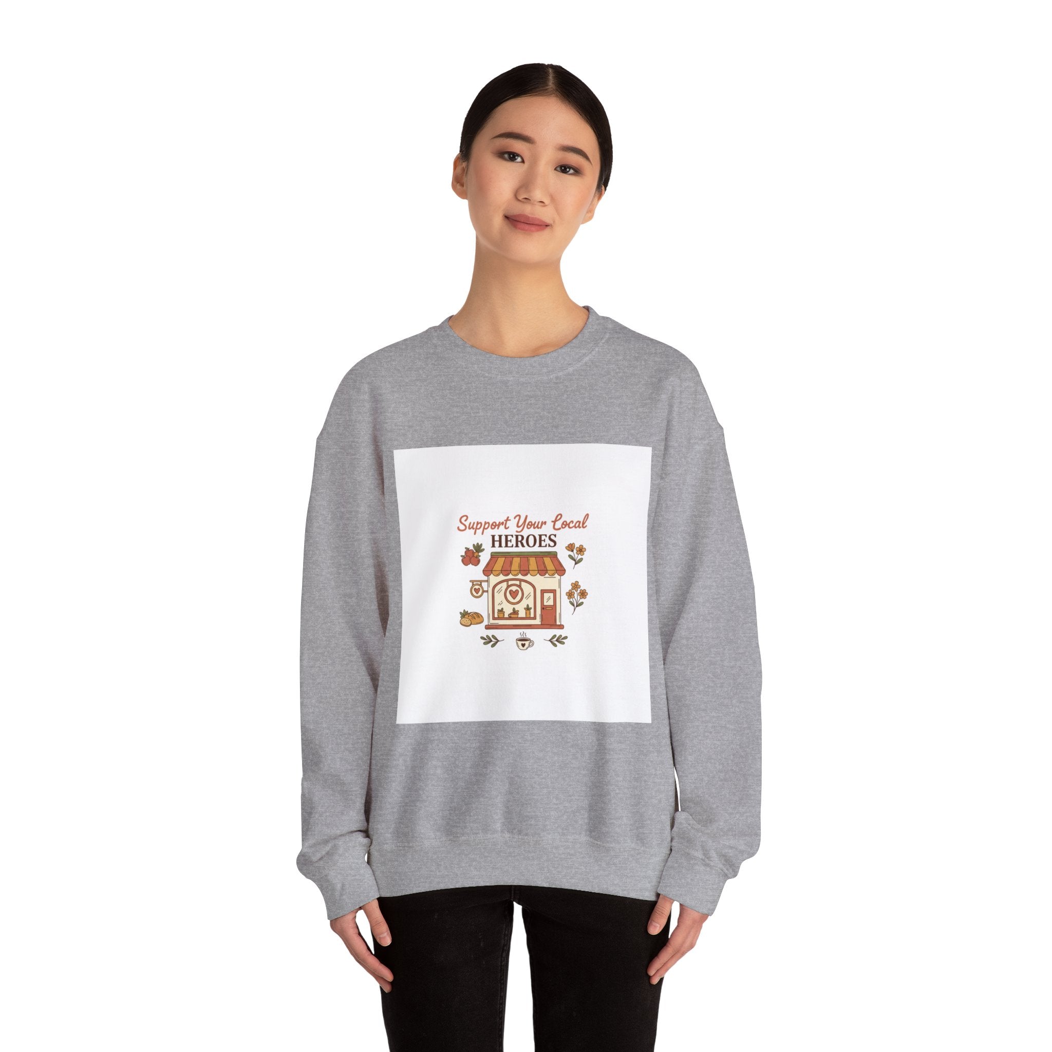 Crewneck Sweatshirt — "Support Your Local Heroes" Vintage Bakery Design