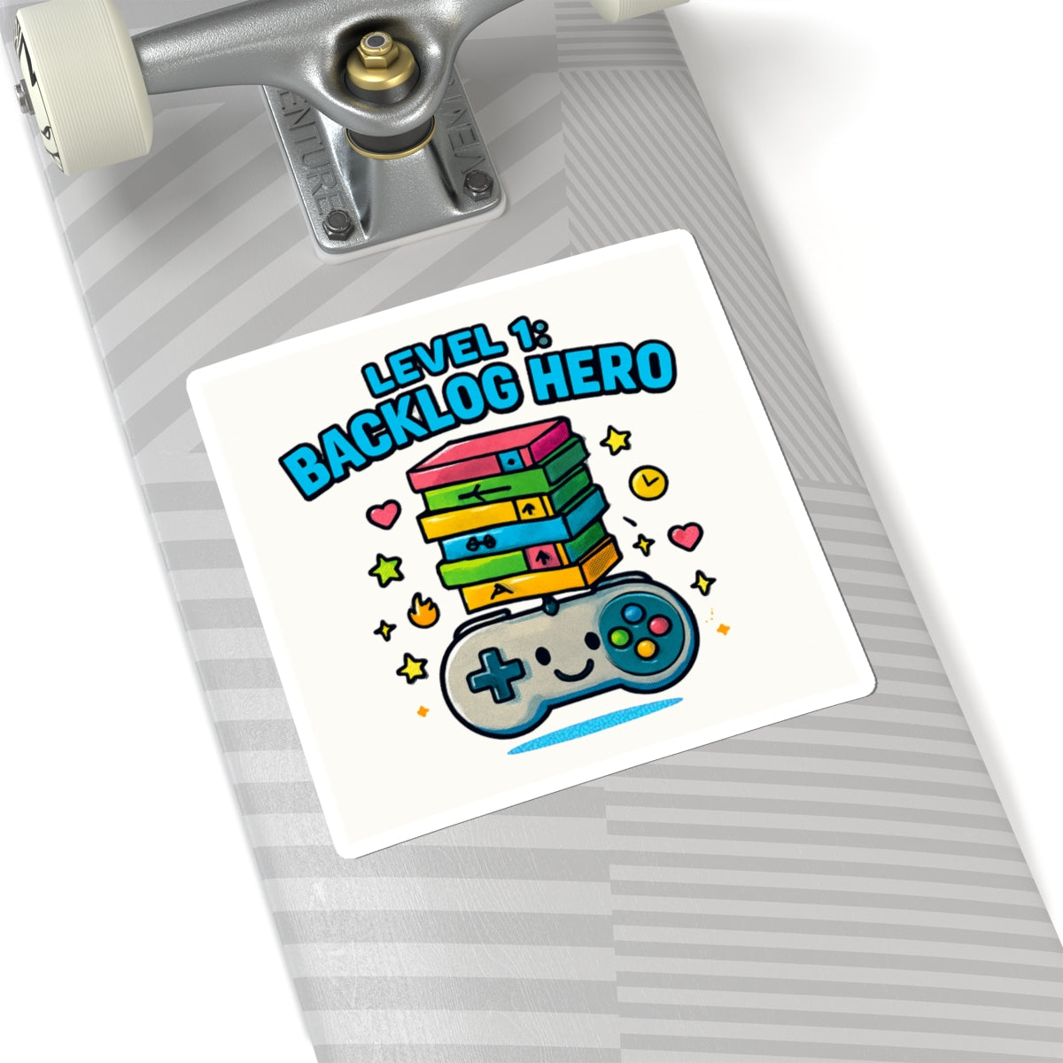 Backlog Hero Sticker — Cute Gamer Controller Stack Kiss-Cut Sticker