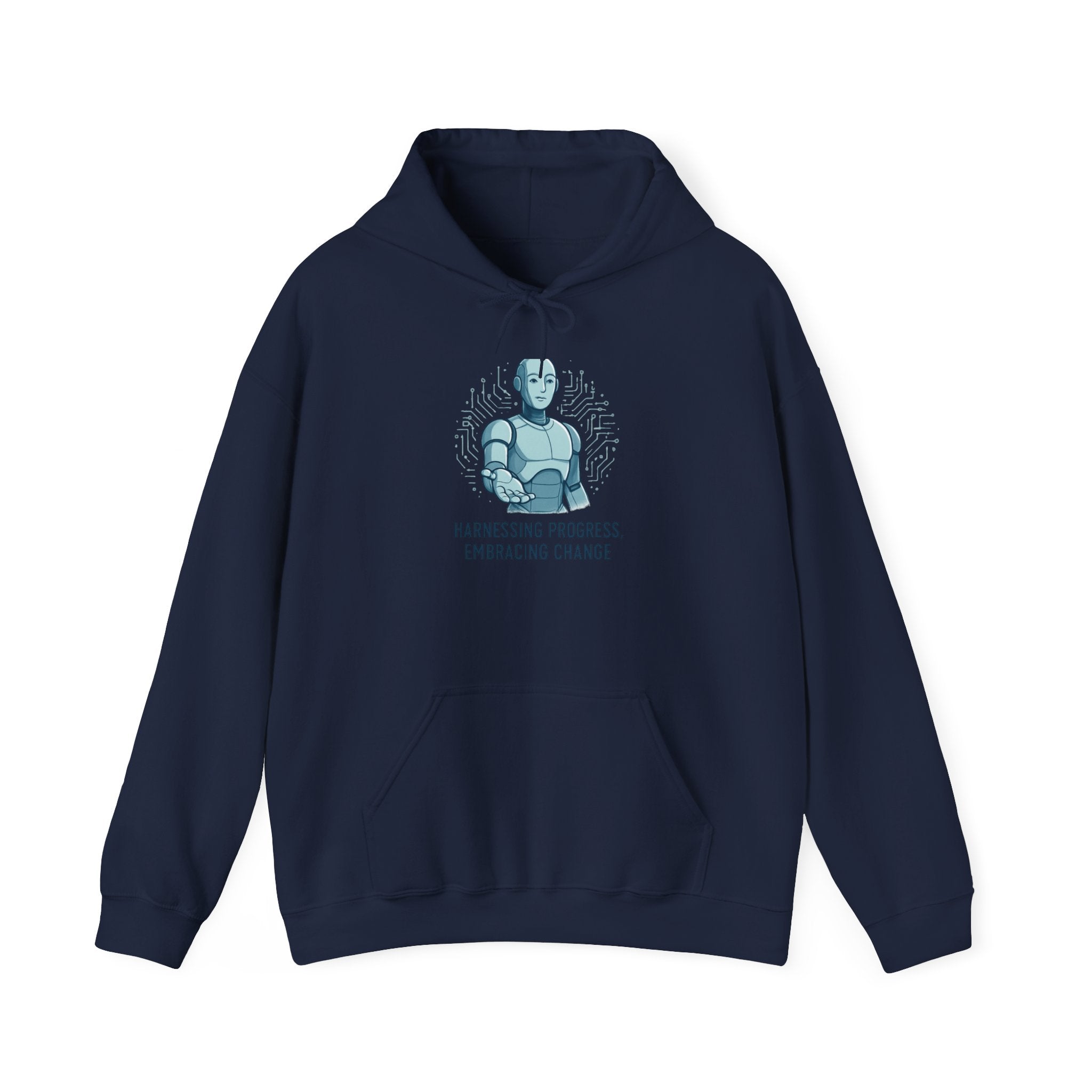 Robot Illustration Hoodie — "Harnessing Progress, Embracing Change" Tech Futurist Sweatshirt