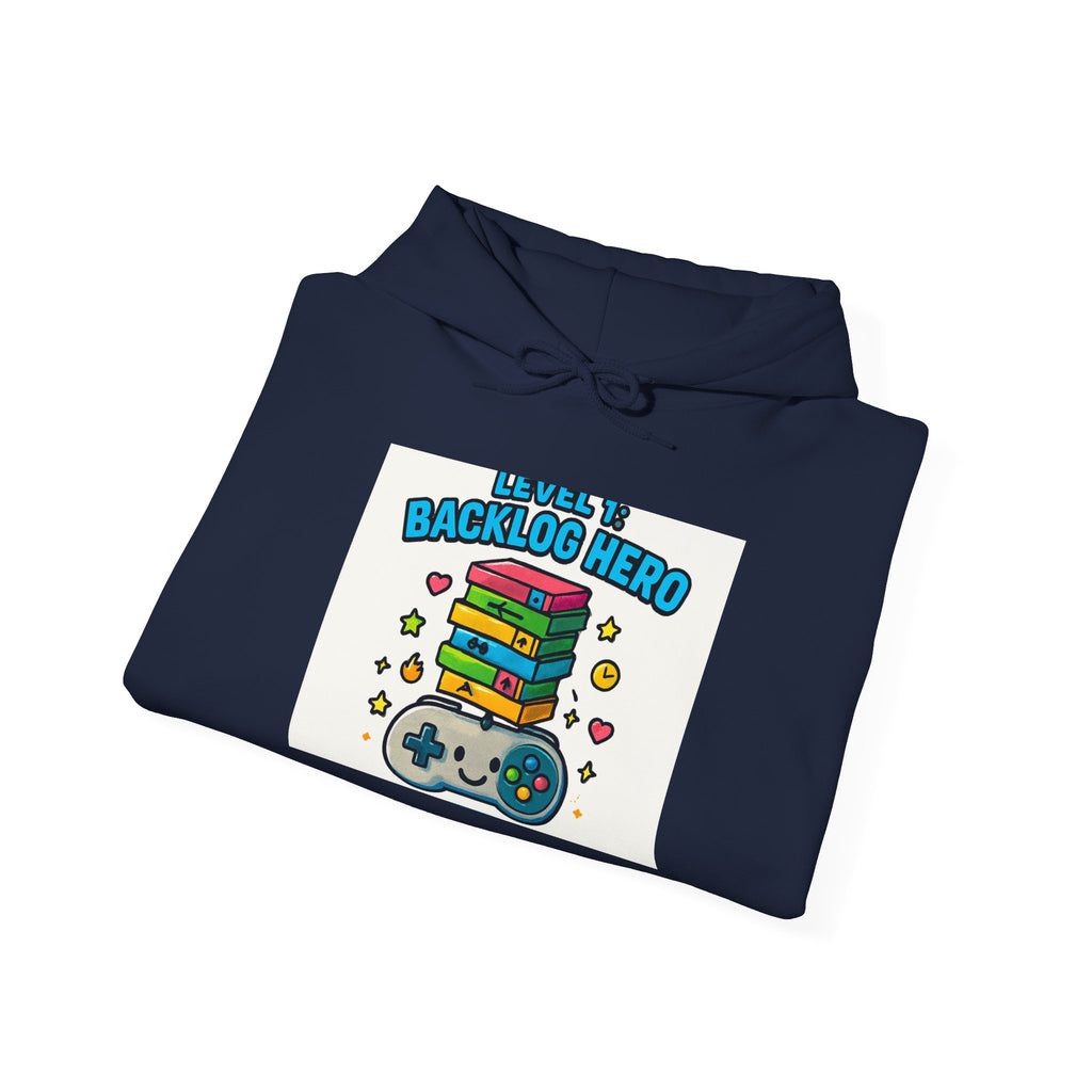 Backlog Hero Gamer Hoodie — Funny Video Game Stack Design