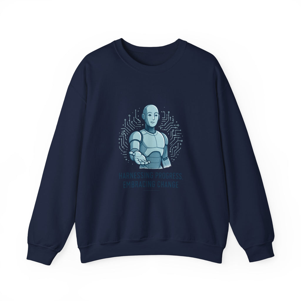 Robot Illustration Sweatshirt — "Harnessing Progress, Embracing Change" Crewneck