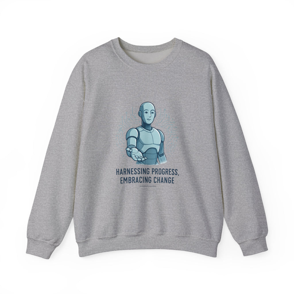 Robot Illustration Sweatshirt — "Harnessing Progress, Embracing Change" Crewneck