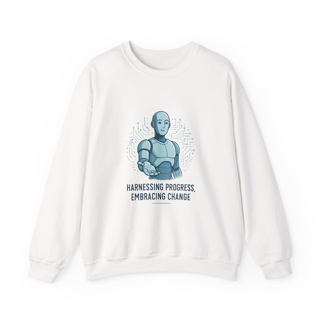 Robot Illustration Sweatshirt — "Harnessing Progress, Embracing Change" Crewneck