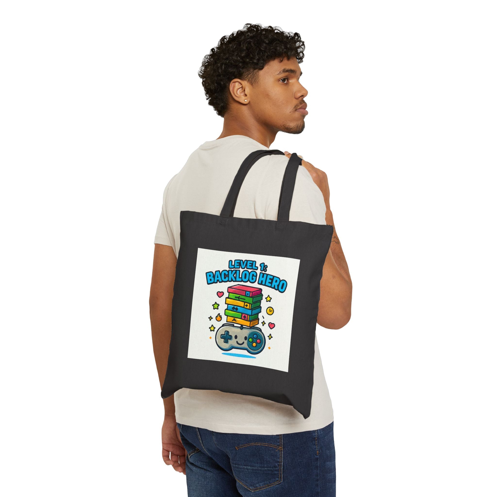 Backlog Hero Tote Bag – Gamer Book & Controller Canvas Tote