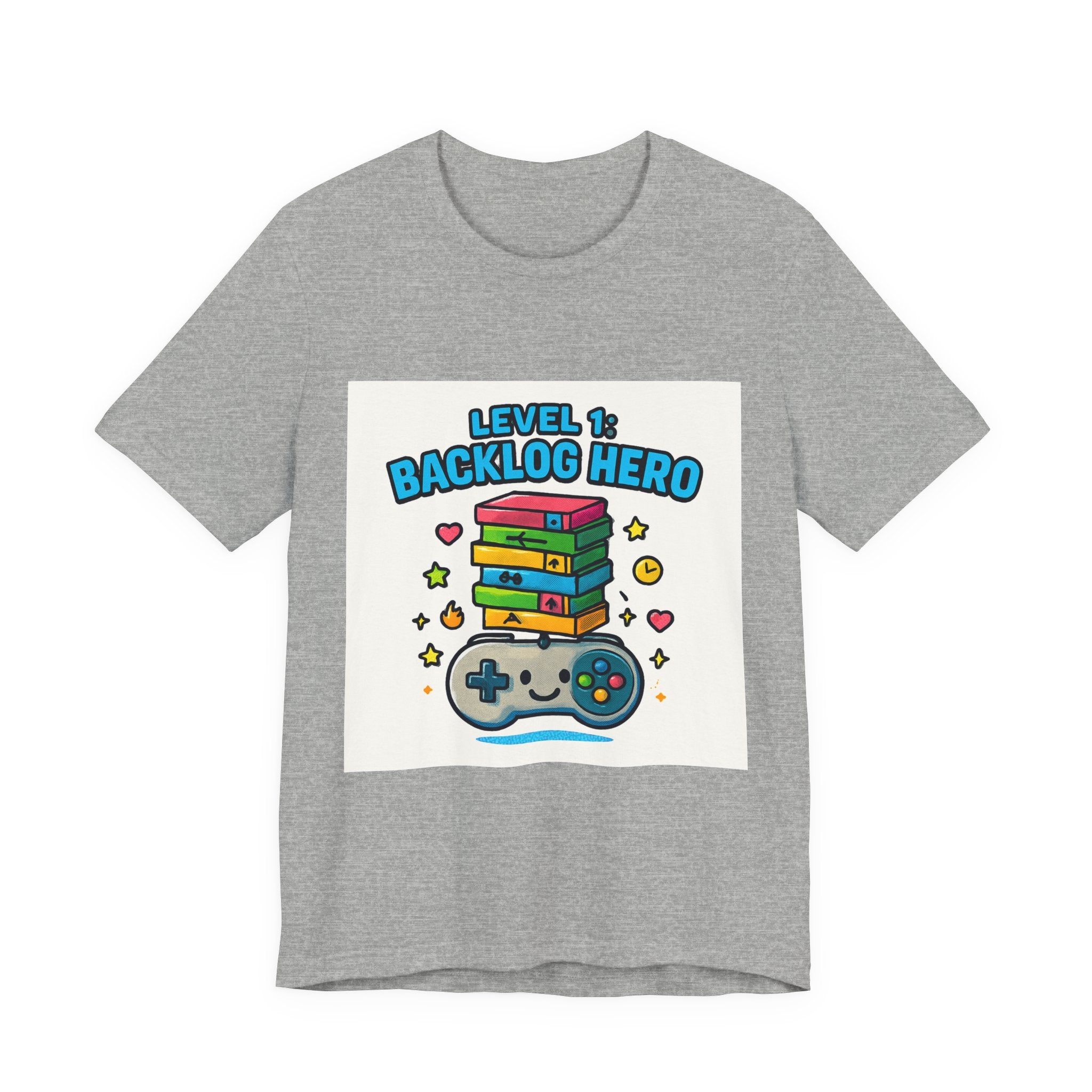 Backlog Hero T-Shirt — Level 1 Gamer Controller & Game Stack Tee