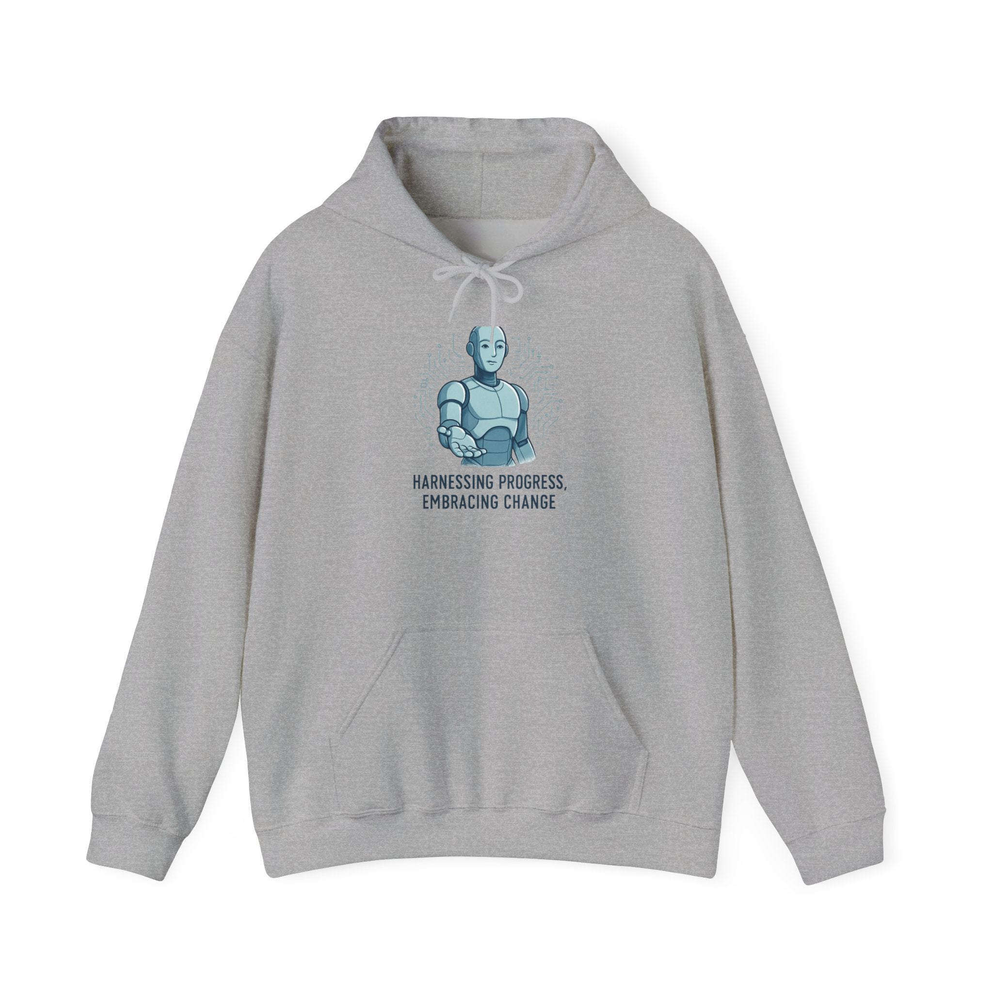 Robot Illustration Hoodie — "Harnessing Progress, Embracing Change" Tech Futurist Sweatshirt
