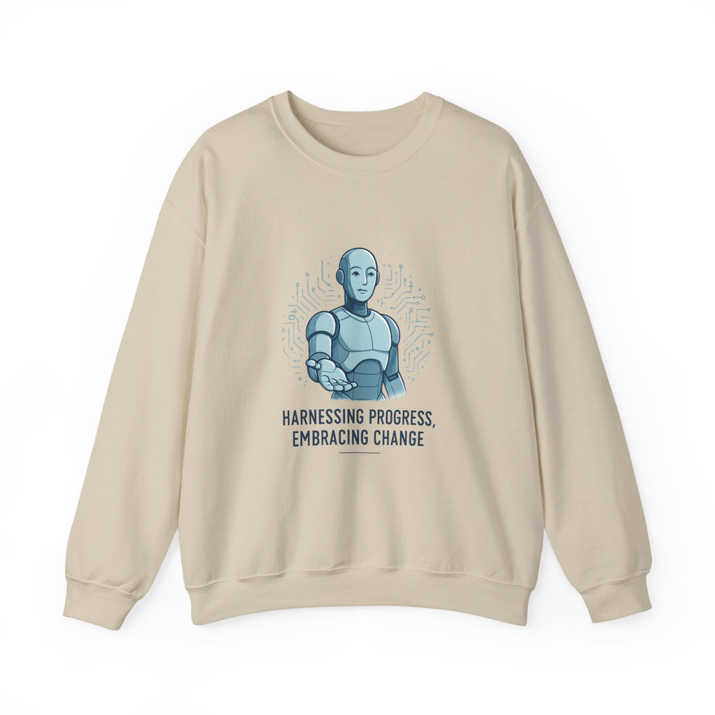 Robot Illustration Sweatshirt — "Harnessing Progress, Embracing Change" Crewneck