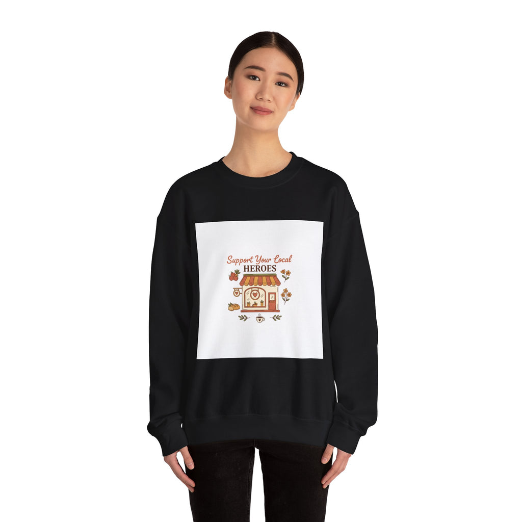 Crewneck Sweatshirt — "Support Your Local Heroes" Vintage Bakery Design