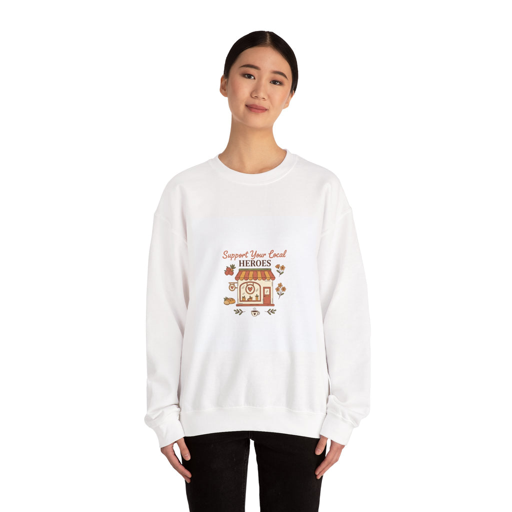 Crewneck Sweatshirt — "Support Your Local Heroes" Vintage Bakery Design