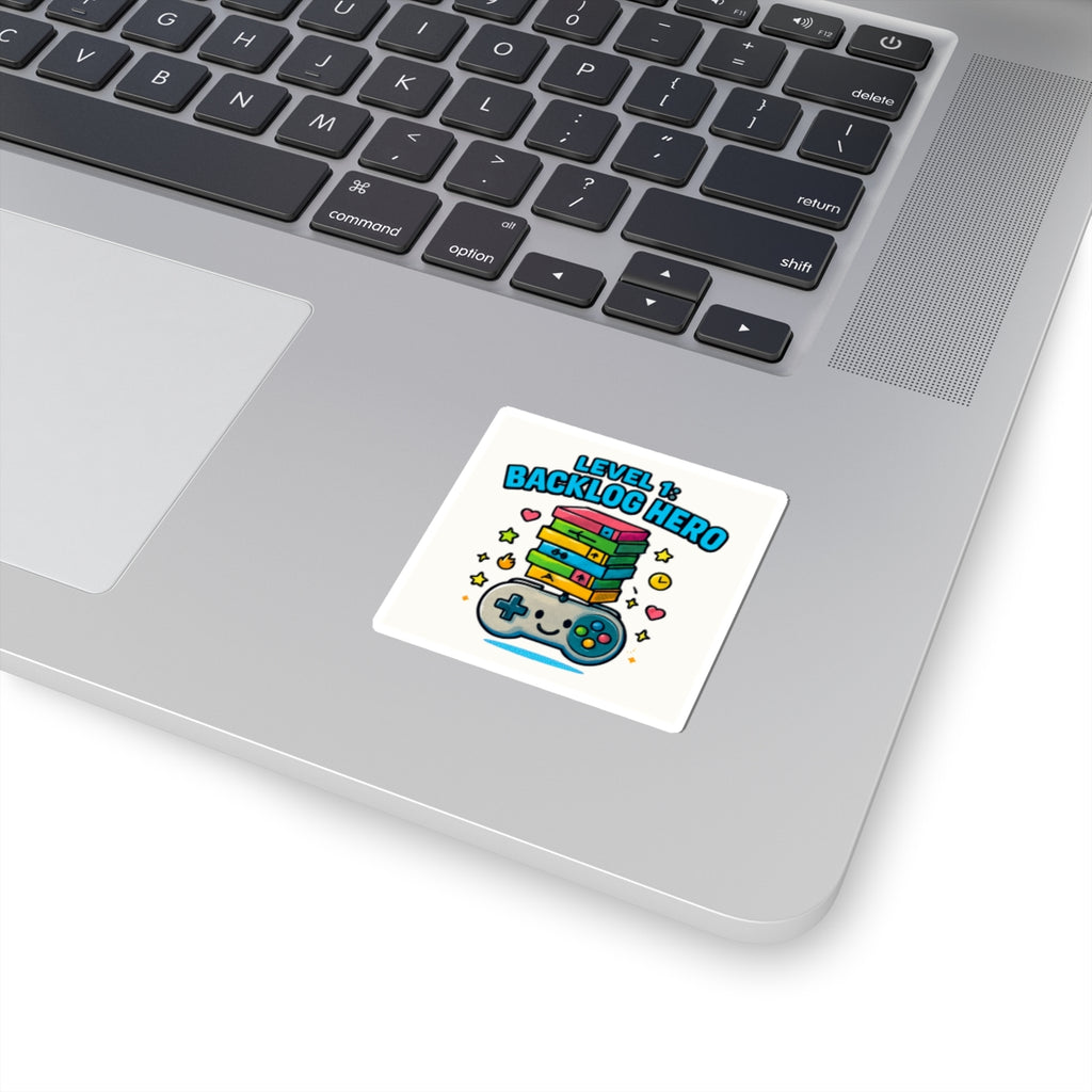 Backlog Hero Sticker — Cute Gamer Controller Stack Kiss-Cut Sticker