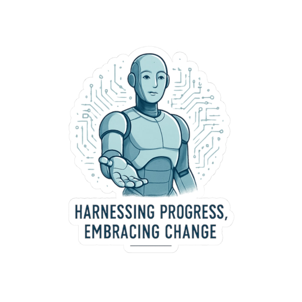 Robot Embrace Sticker — "Harnessing Progress, Embracing Change" Kiss-Cut Vinyl