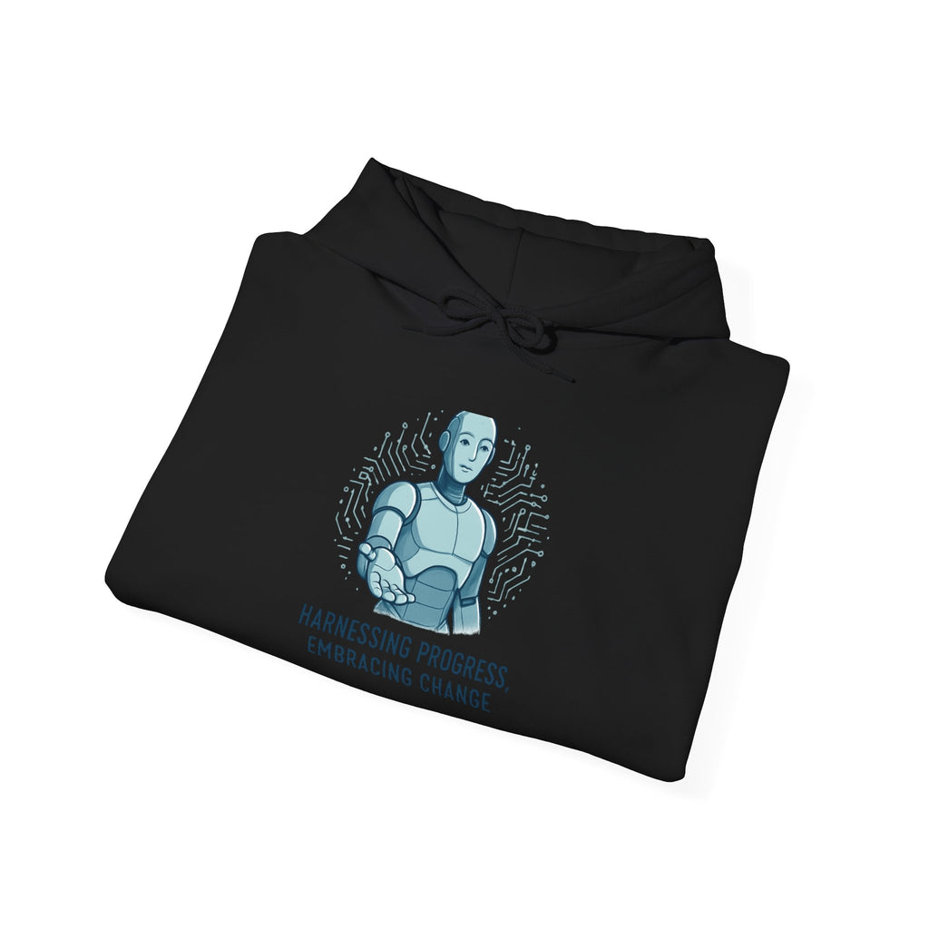 Robot Illustration Hoodie — "Harnessing Progress, Embracing Change" Tech Futurist Sweatshirt