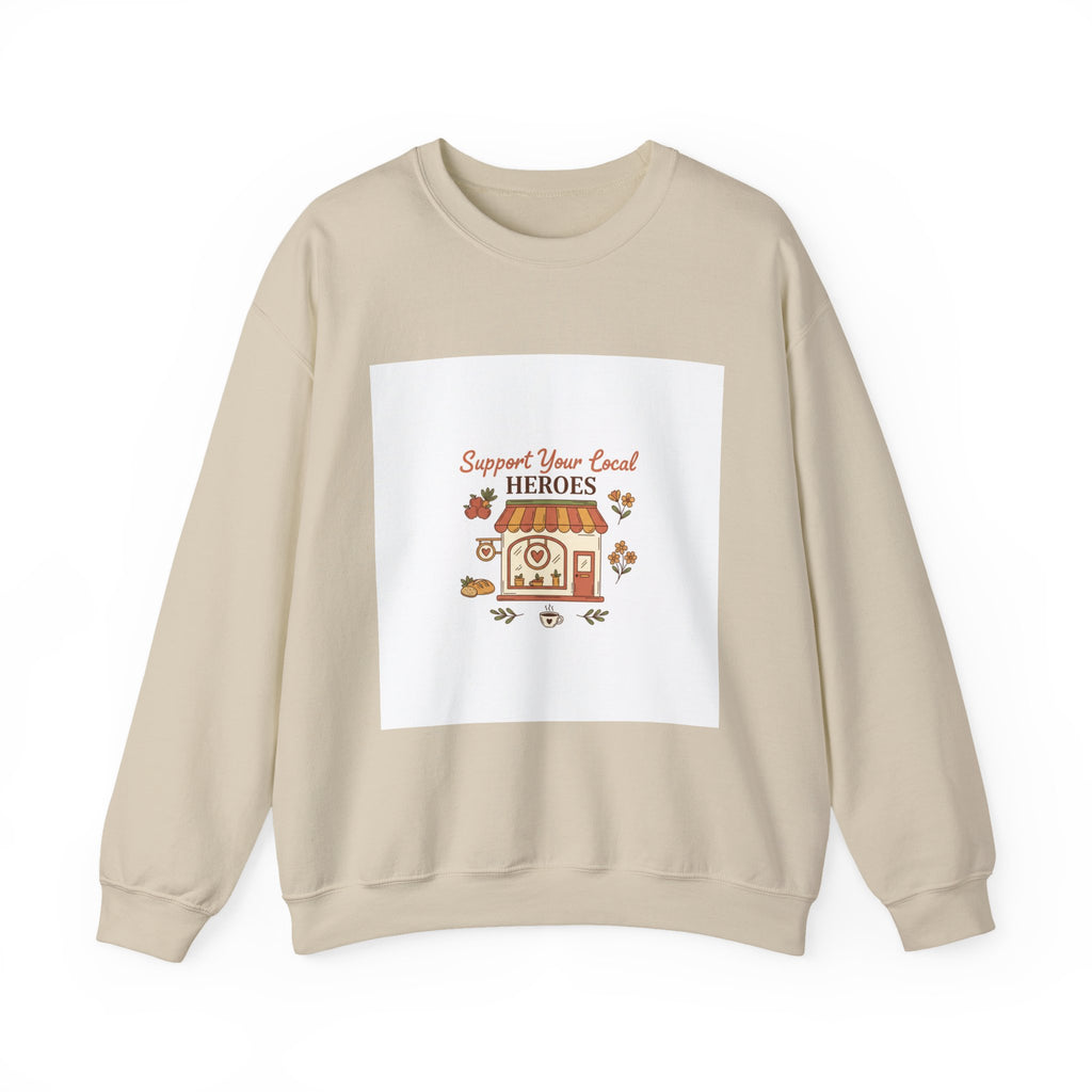 Crewneck Sweatshirt — "Support Your Local Heroes" Vintage Bakery Design
