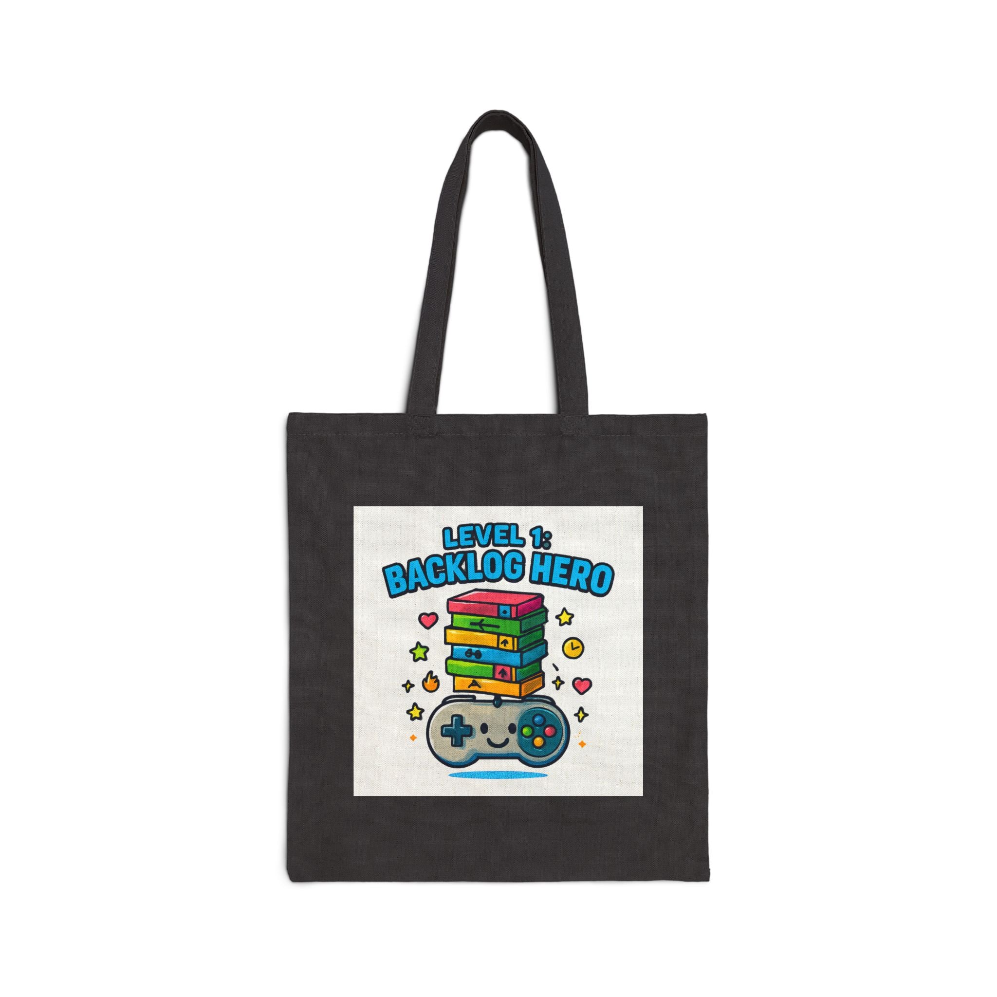 Backlog Hero Tote Bag – Gamer Book & Controller Canvas Tote