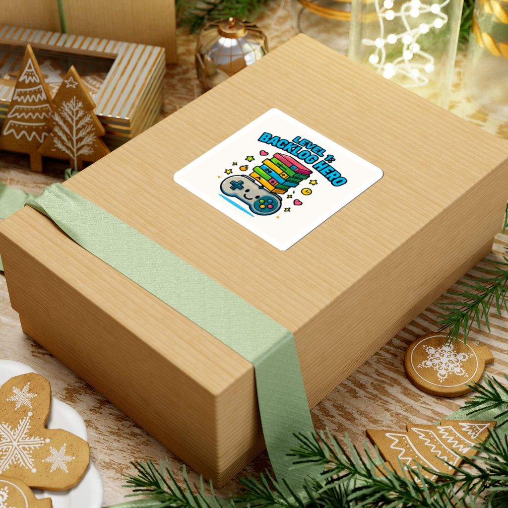 Backlog Hero Sticker — Cute Gamer Controller Stack Kiss-Cut Sticker