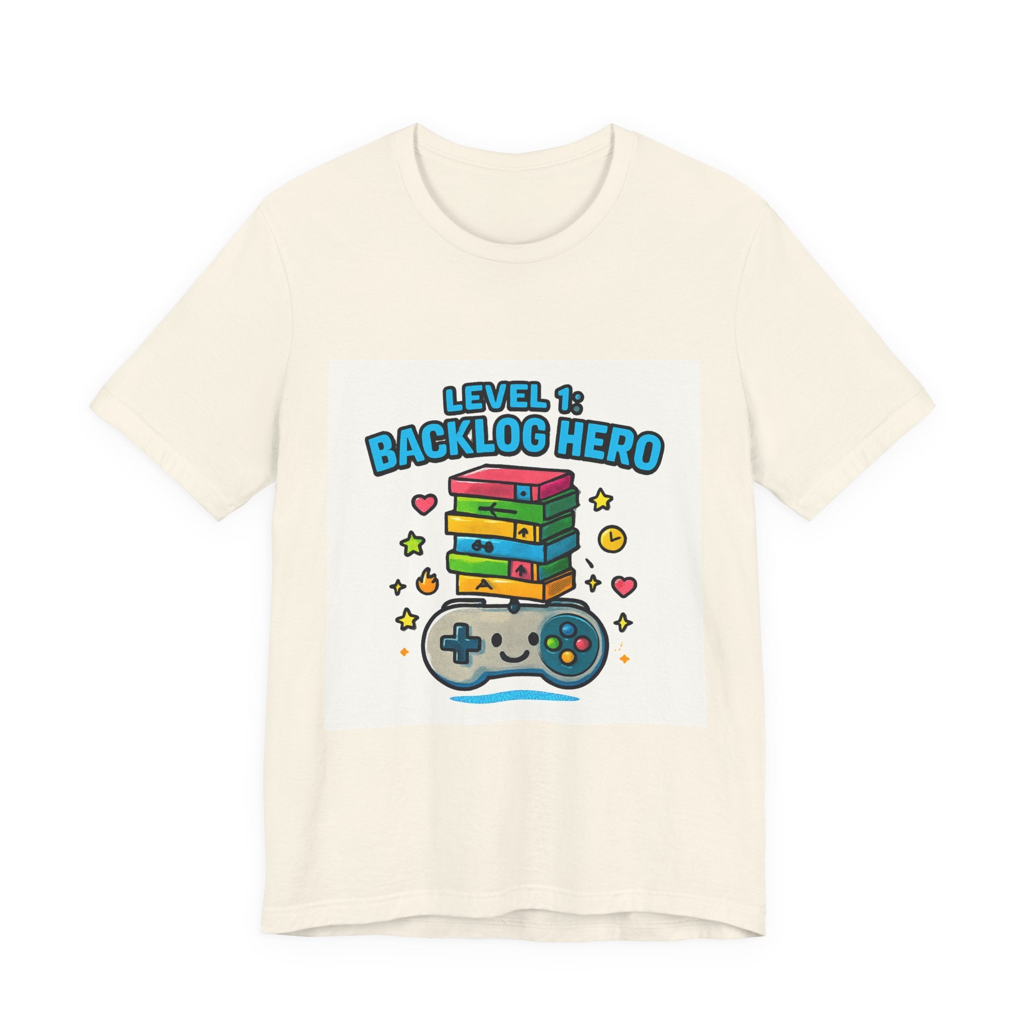 Backlog Hero T-Shirt — Level 1 Gamer Controller & Game Stack Tee