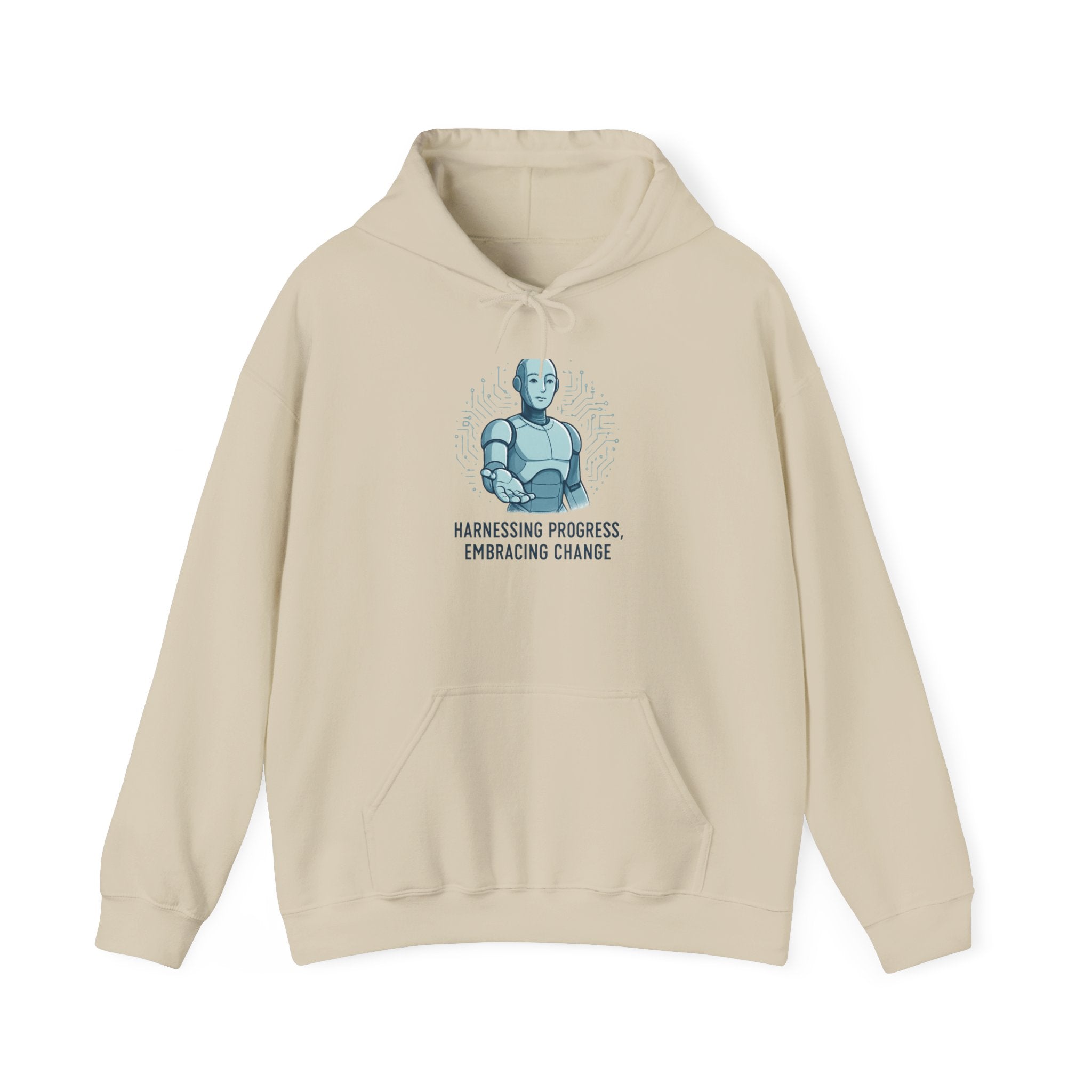 Robot Illustration Hoodie — "Harnessing Progress, Embracing Change" Tech Futurist Sweatshirt