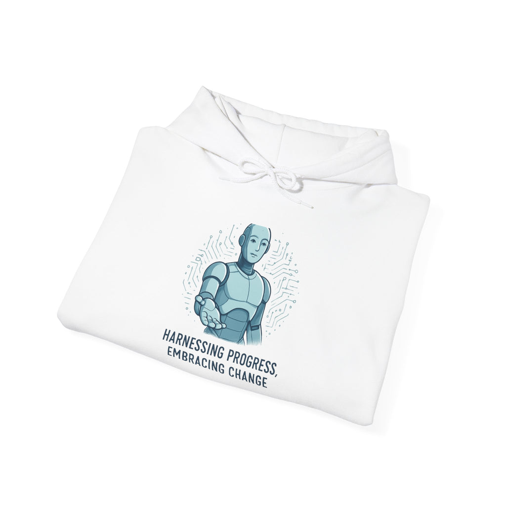Robot Illustration Hoodie — "Harnessing Progress, Embracing Change" Tech Futurist Sweatshirt