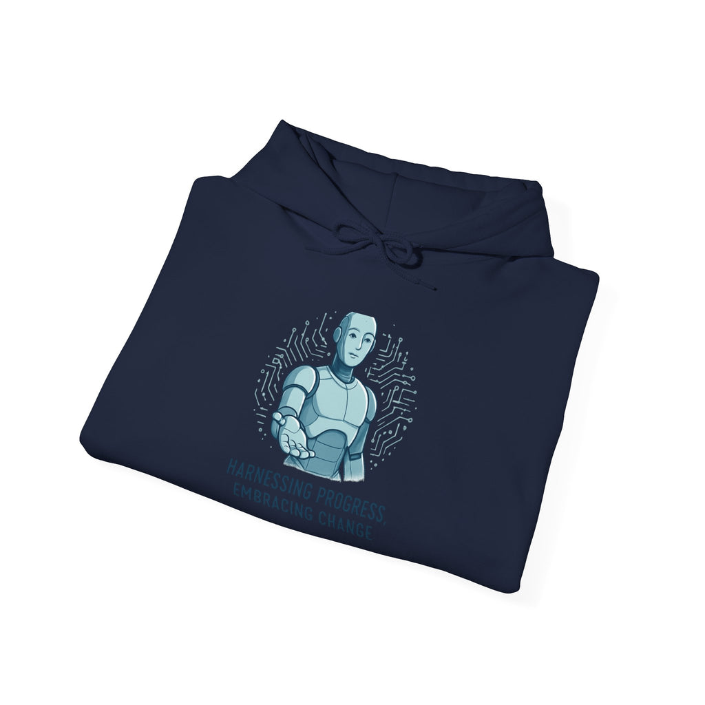 Robot Illustration Hoodie — "Harnessing Progress, Embracing Change" Tech Futurist Sweatshirt