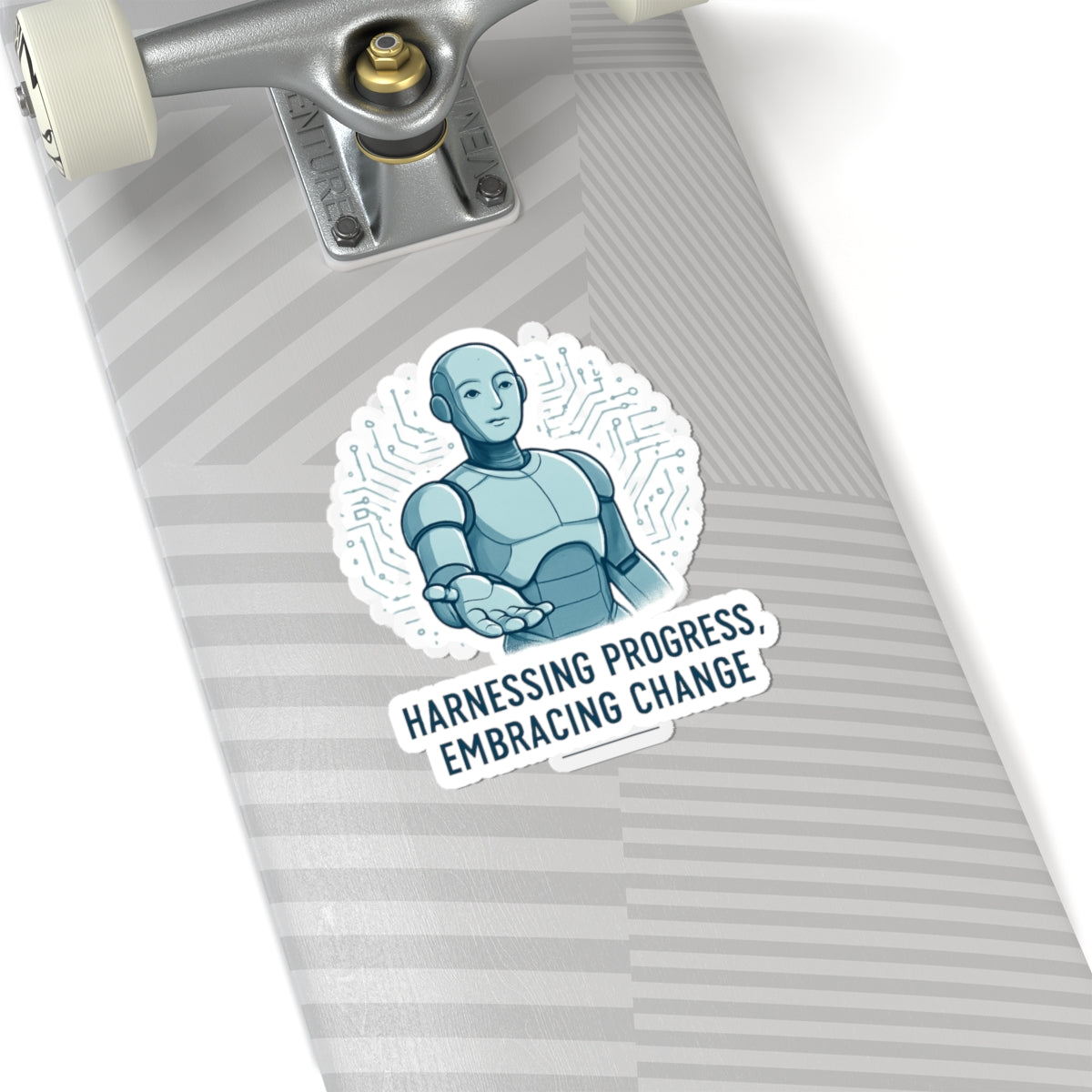 Robot Embrace Sticker — "Harnessing Progress, Embracing Change" Kiss-Cut Vinyl