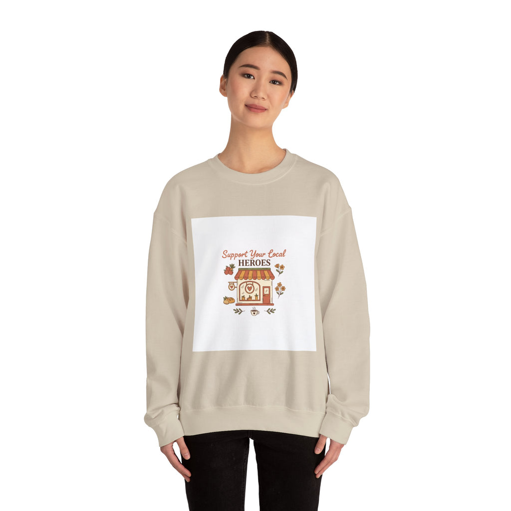 Crewneck Sweatshirt — "Support Your Local Heroes" Vintage Bakery Design