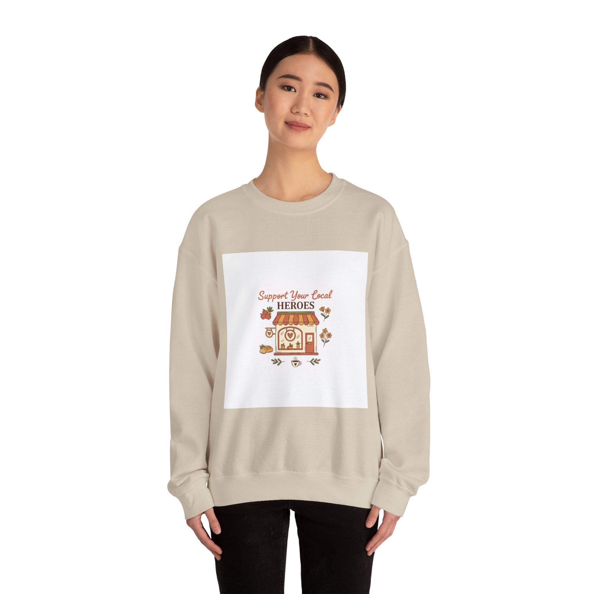 Crewneck Sweatshirt — "Support Your Local Heroes" Vintage Bakery Design