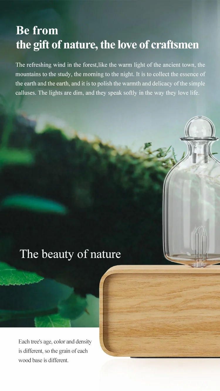 Nebulizing Essential Oil Diffusers For Aromatherapy - Battery Operated Diffuser Wood & Glass Oil Diffuser For Home Office