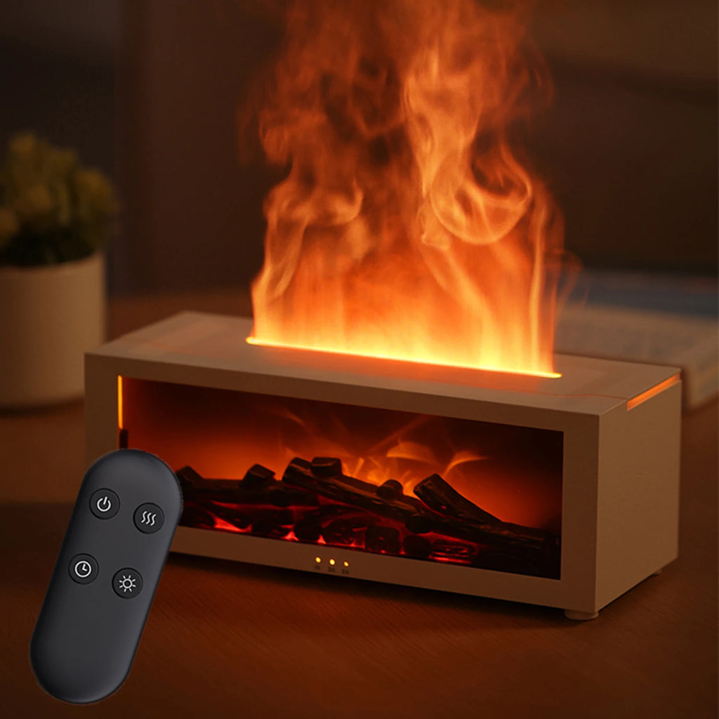 Diffuseur d'Huiles Essentielles Cheminée — Humidificateur Aromathérapie Flamme LED
