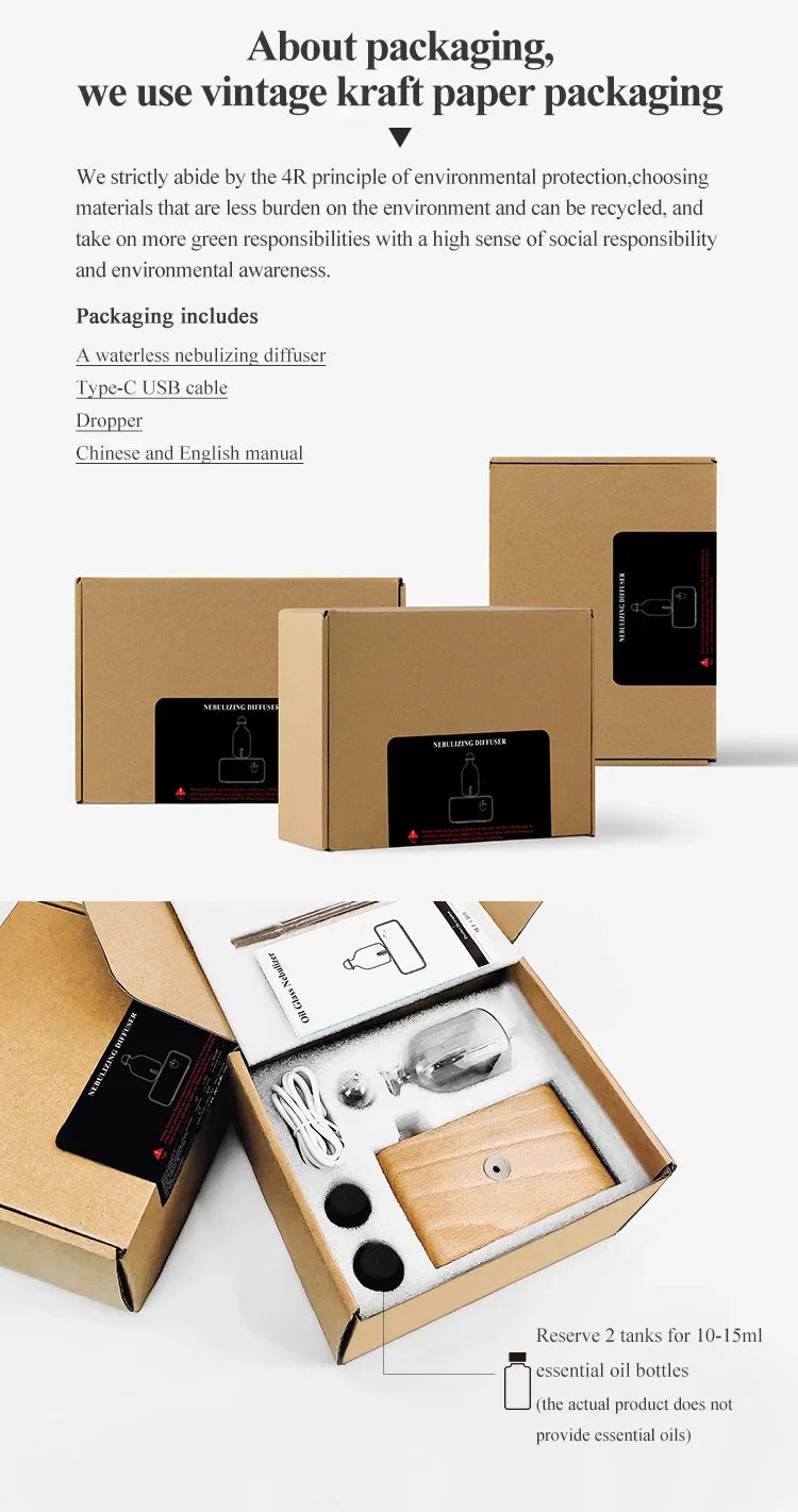 Nebulizing Essential Oil Diffusers For Aromatherapy - Battery Operated Diffuser Wood & Glass Oil Diffuser For Home Office