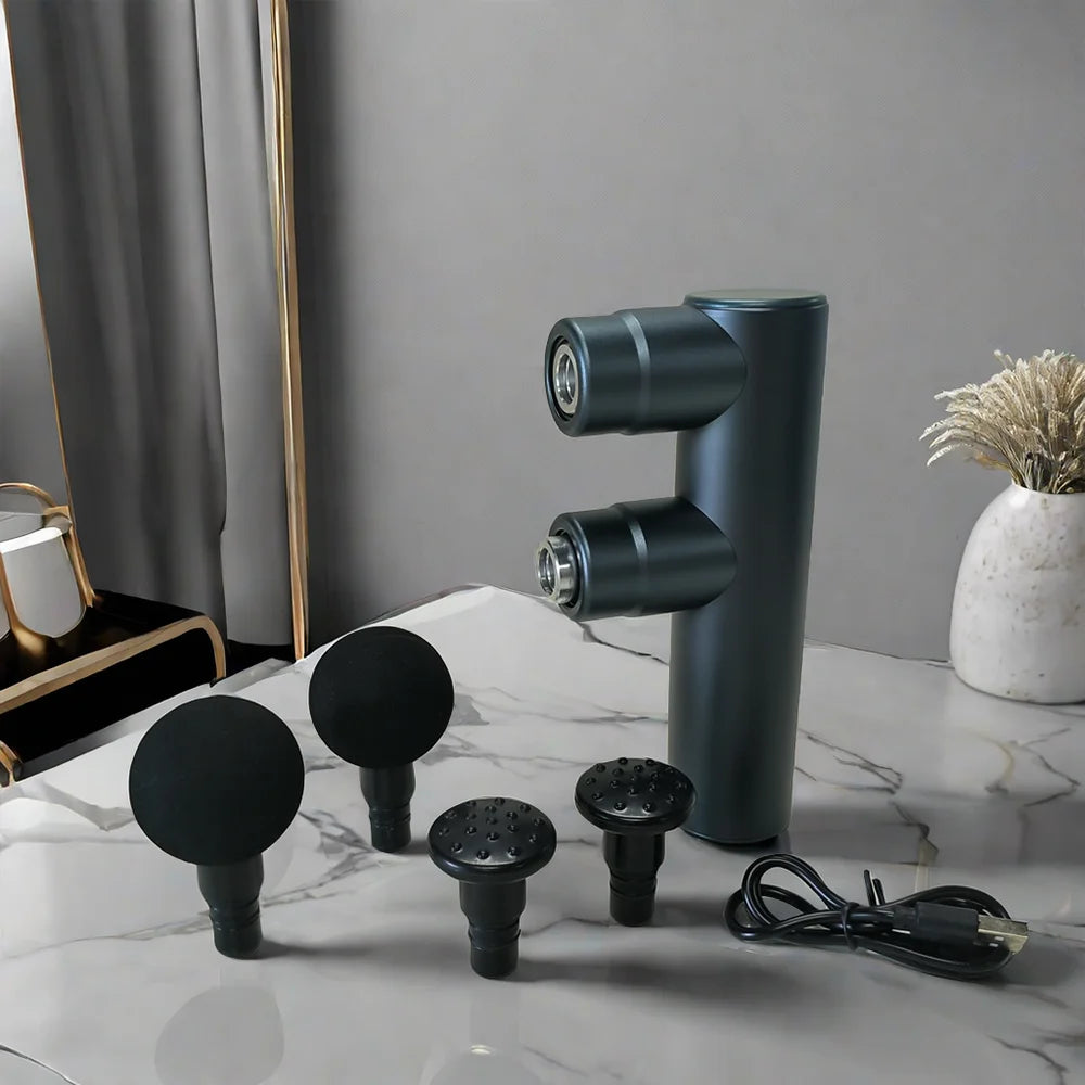 Muscle Electric Massage Gun USB Charging High Frequency Double Head Body Relax Portable Massage Gun with Bag for Sports Gift