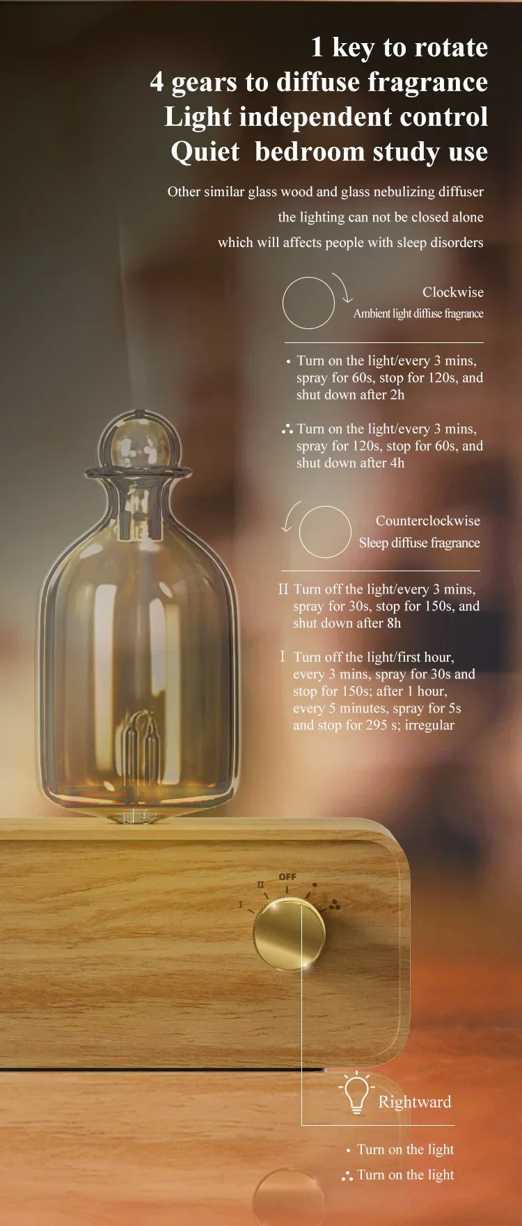 Nebulizing Essential Oil Diffusers For Aromatherapy - Battery Operated Diffuser Wood & Glass Oil Diffuser For Home Office