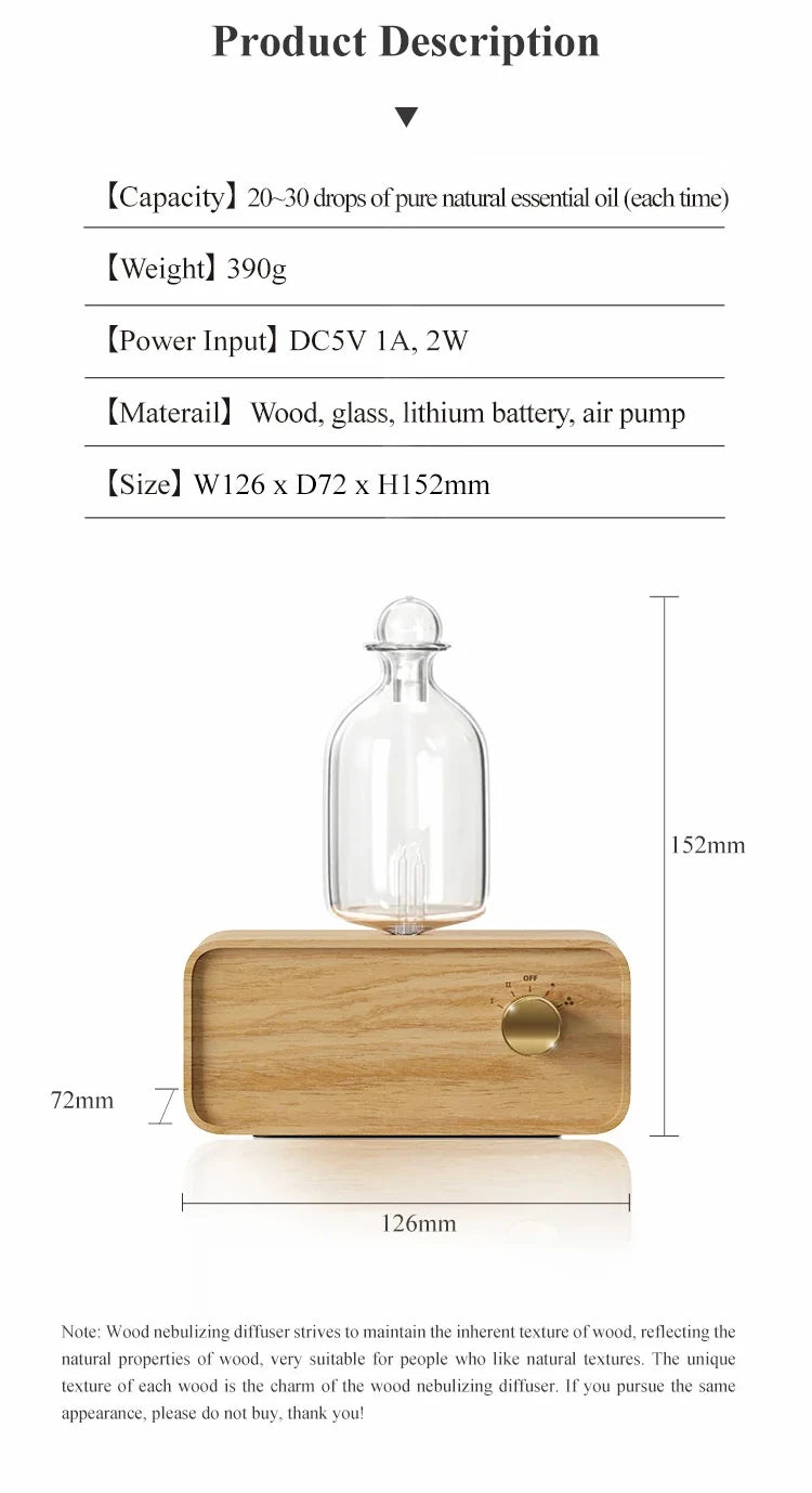 Nebulizing Essential Oil Diffusers For Aromatherapy - Battery Operated Diffuser Wood & Glass Oil Diffuser For Home Office