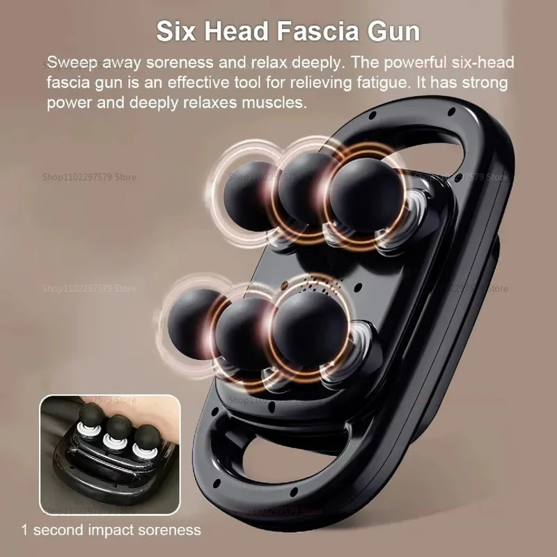 Fascia Gun Massager Six-head Fascia Gun Massager For Back Waist Legs Body Shoulder High Frequency Professional Muscle Relaxation