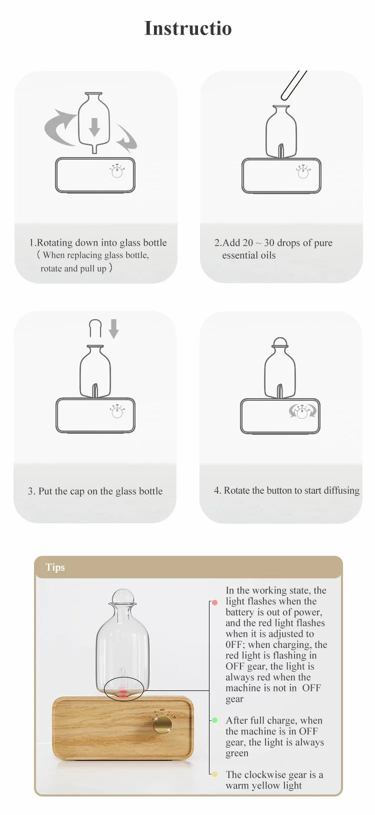 Nebulizing Essential Oil Diffusers For Aromatherapy - Battery Operated Diffuser Wood & Glass Oil Diffuser For Home Office