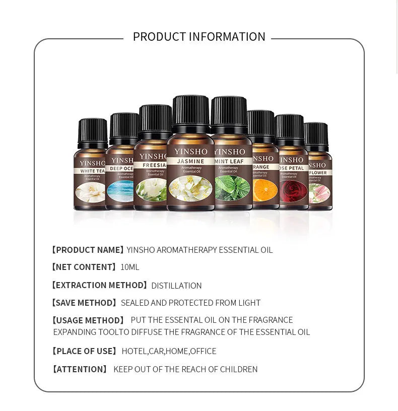 13 Flavors 10ml Essential Oils For Aroma Diffuser AirHumidifier Home Water-soluble Lavender Rose Eucalyptus White Peach Oolong